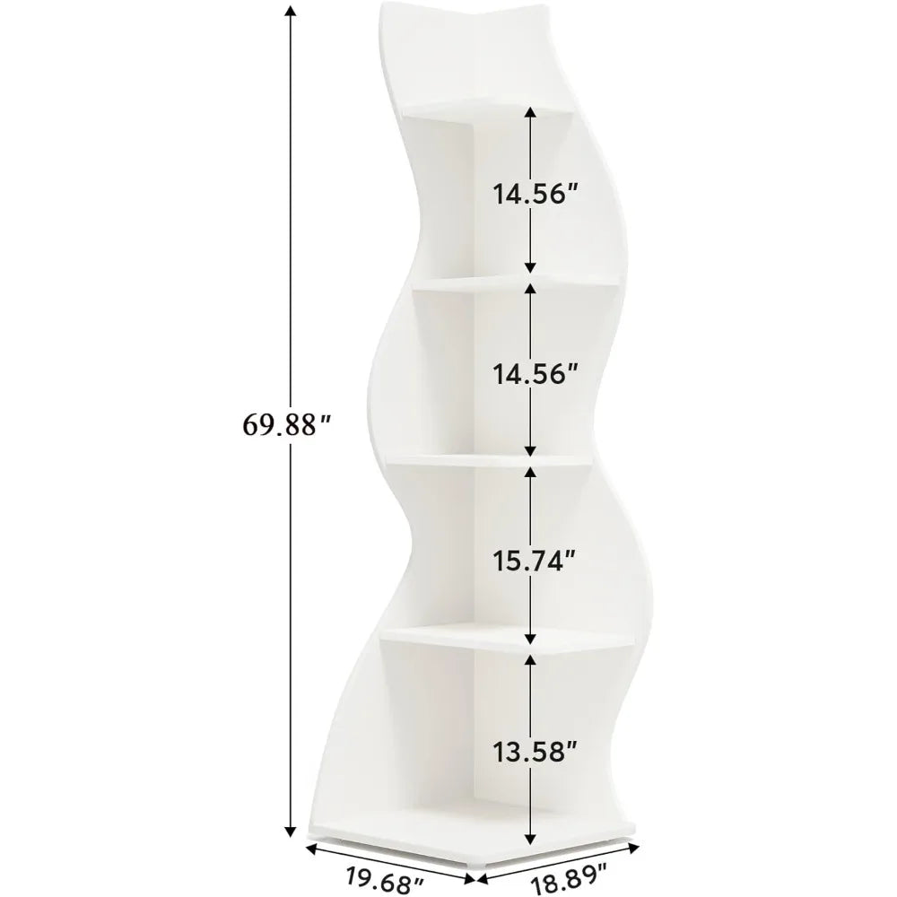 Corner Shelf, Modern 5-Tier Wall Corner Bookshelf, Stylish Corner Small Bookcase Storage Rack Plant Stand with Unique Shape