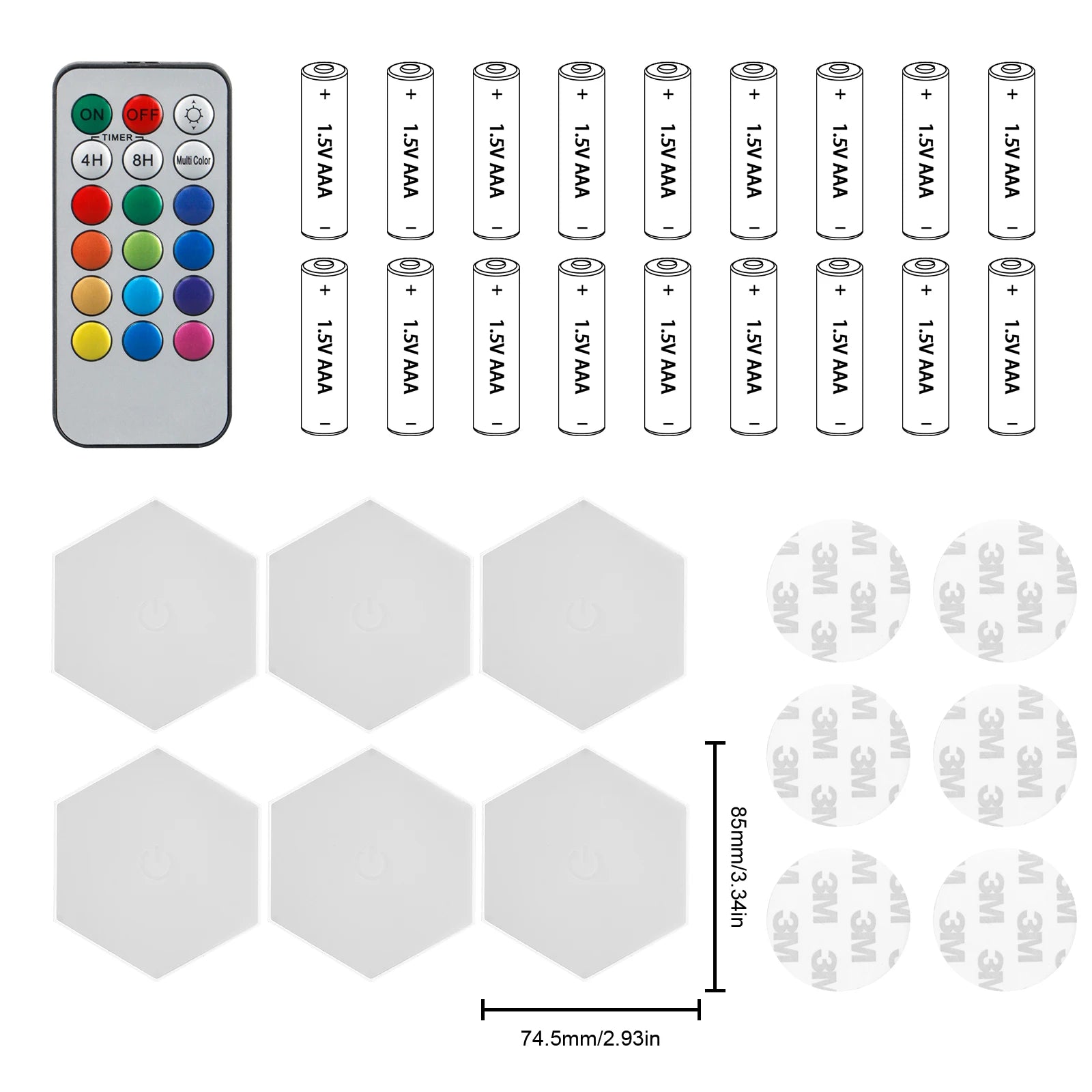 Remote control geometric hexagonal LED multi-color lights, living room, bedroom, study, DIY atmosphere decoration wall lights