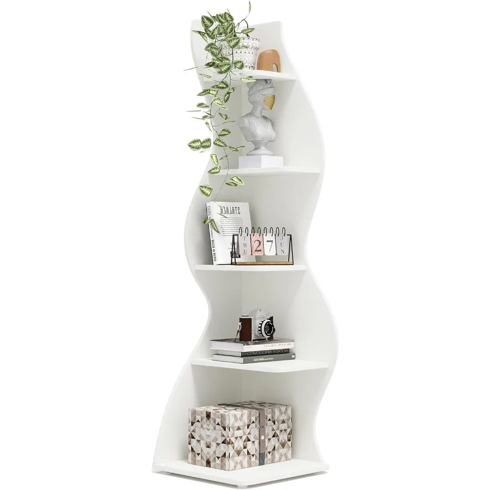 Corner Shelf, Modern 5-Tier Wall Corner Bookshelf, Stylish Corner Small Bookcase Storage Rack Plant Stand with Unique Shape