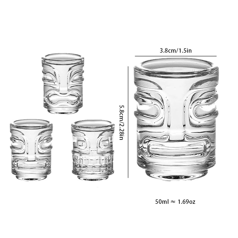6Pcs Shot Glasses With Three Different Mask Totem Tiki Mugs for Cold Brew Espresso Liquor Cocktail Bar Accessories