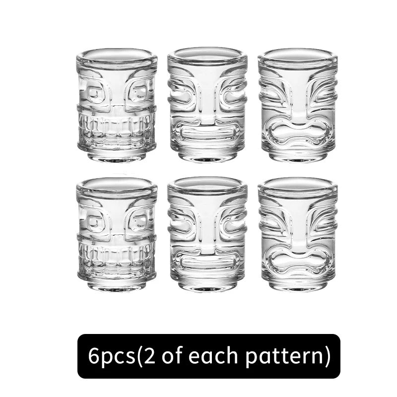 6Pcs Shot Glasses With Three Different Mask Totem Tiki Mugs for Cold Brew Espresso Liquor Cocktail Bar Accessories