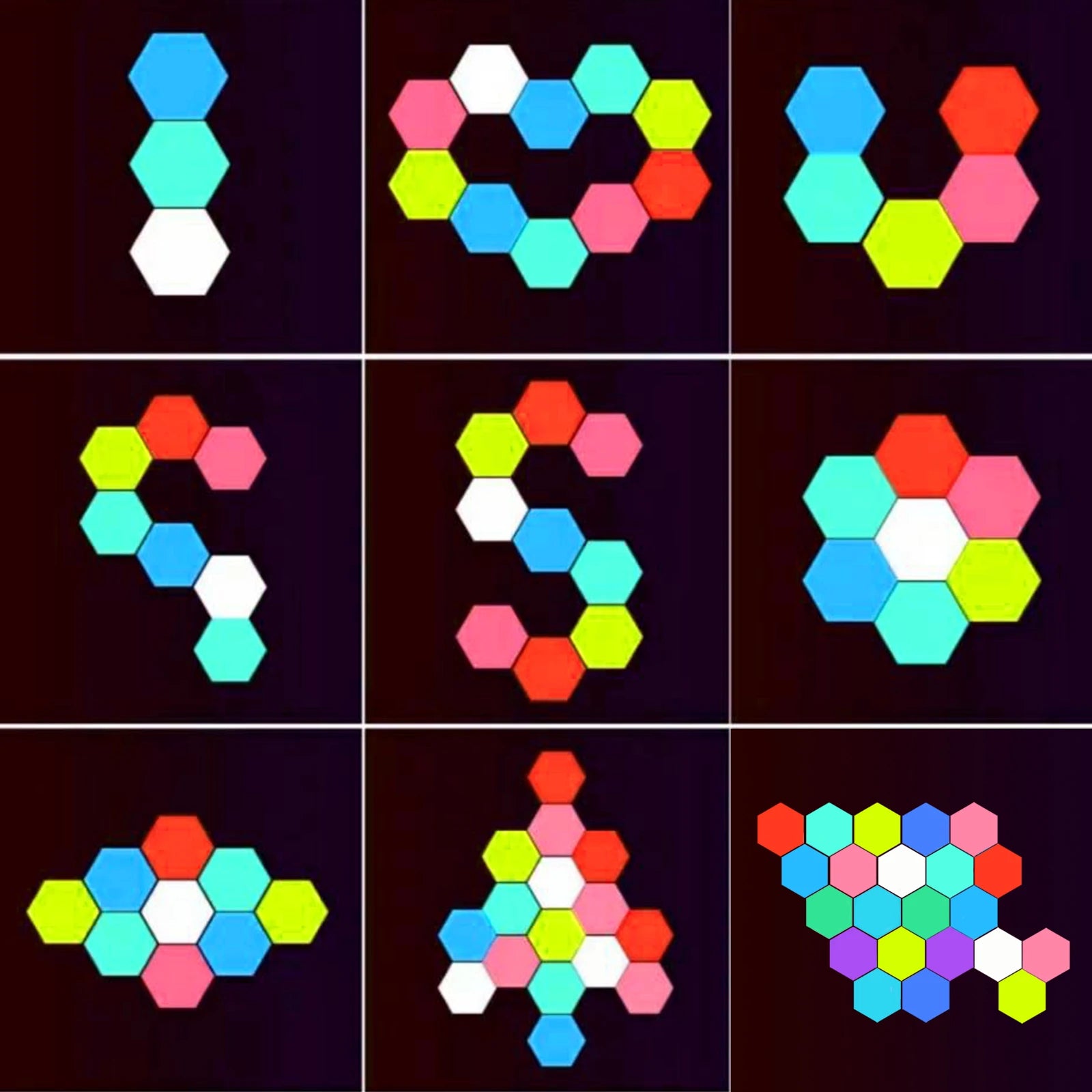 Remote control geometric hexagonal LED multi-color lights, living room, bedroom, study, DIY atmosphere decoration wall lights