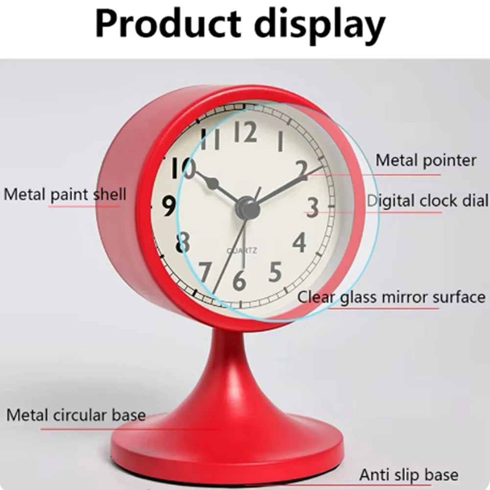 ABLG Nordic Metal Round Alarm Clock, Vintage Silent Table Clock, Student Bedside Nightlight Clock, Room Decor, Home Decor B