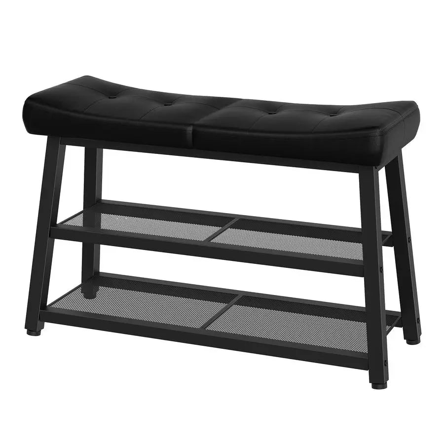 Bench, 3Tier Shoe Rack, Entryway Bench with Storage and Cushion, for Hallway, Foyer, Bedroom, Black HX02BB